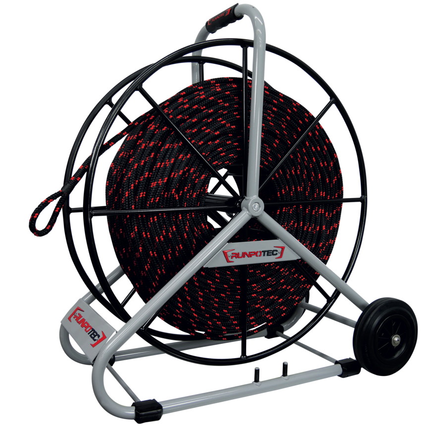 C&amp;#226;ble de traction &amp;#216; 12 mm, longueur : 300 m, y compris enrouleur &amp;#216; 770 mm avec freins fixes et roues