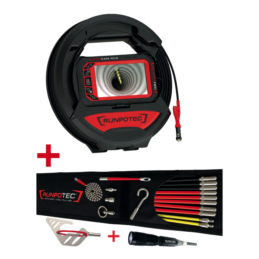 Cam&amp;#233;ra RC3 - 15m + RUNPOSTICKS Comfort, pour l&amp;#39;inspection de tuyaux jusqu&amp;#39;&amp;#224; 15m, &amp;#224; partir d&amp;#39;un