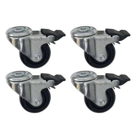 Roues pivotantes avec frein de stationnement, jeu de 4, roues en plastique, charge admissible 215 kg