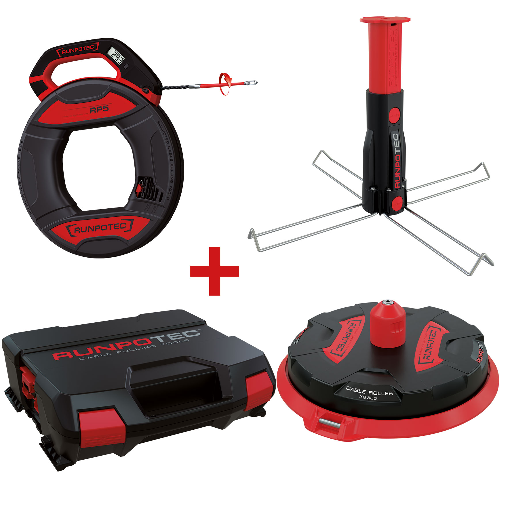 RP5 (Runpo 5) mit digitalem Meterzähler - 30 m + XB 300 Cable Roller + Multifunktionsdorn +