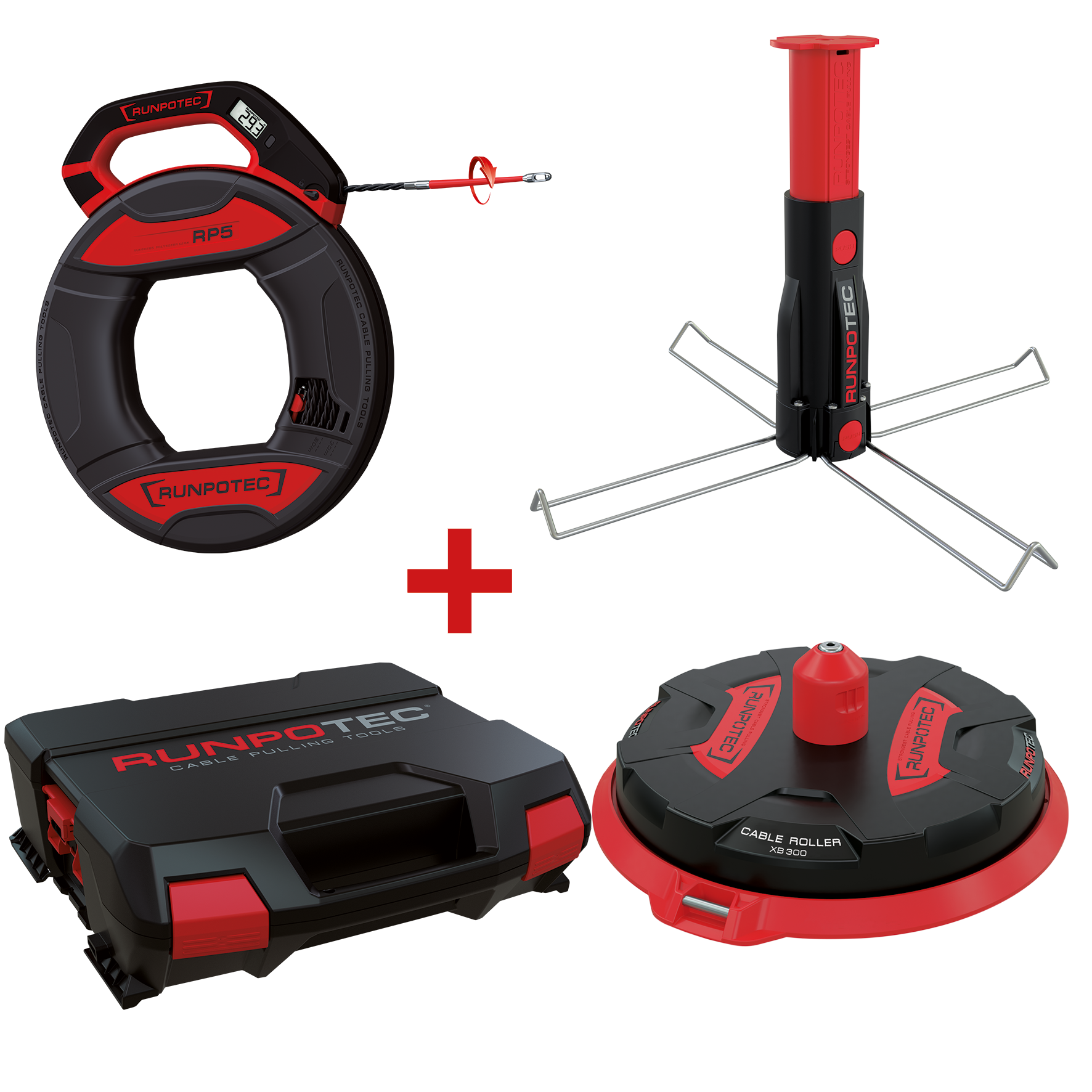 RP5 (Runpo 5) mit digitalem Meterzähler - 30 m + XB 300 Cable Roller + Multifunktionsdorn +