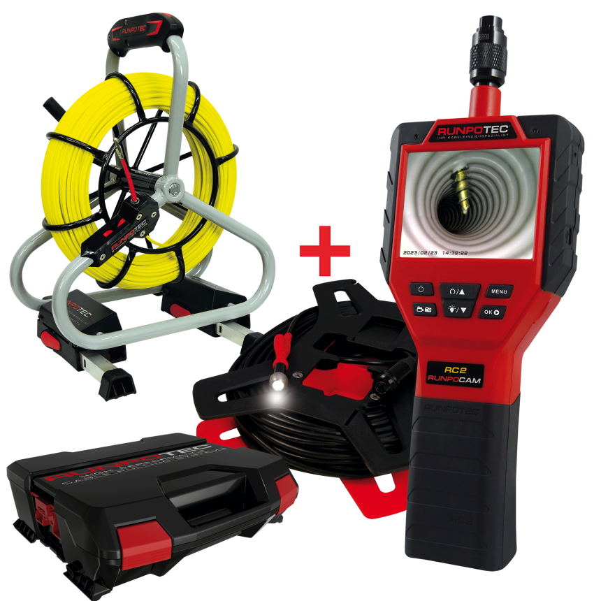 RUNPOCAM RC2 - 50 m + Kit professionnel tige en fibre de verre &amp;#216; 4,5 mm - 50 m - cam&amp;#233;ra 