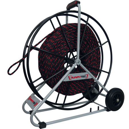 C&#226;ble de traction &#216; 12 mm, longueur : 200 m, y compris d&#233;vidoir &#216; 770 mm avec frein fixe et roues de