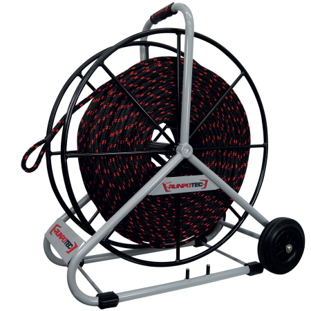 C&#226;ble de traction &#216; 12 mm, longueur : 300 m, y compris enrouleur &#216; 770 mm avec freins fixes et roues