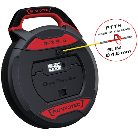 GF3 SLIM - Outil de tirage de c&#226;bles avec compteur num&#233;rique, longueur : 50 m, tige en fibre de ver