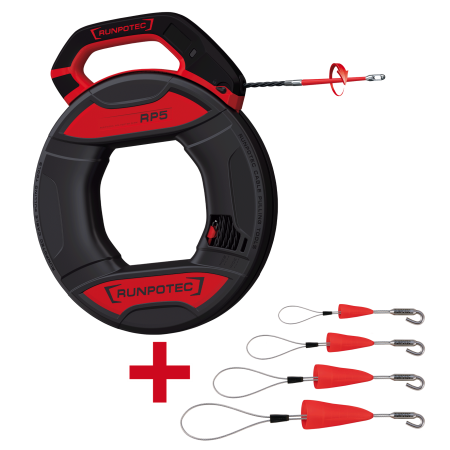 RP5 (RUN - 30 m + RUNPOFIX Set de 4 avec crochet - Syst&#232;me professionnel de tirage de c&#226;ble + boucle
